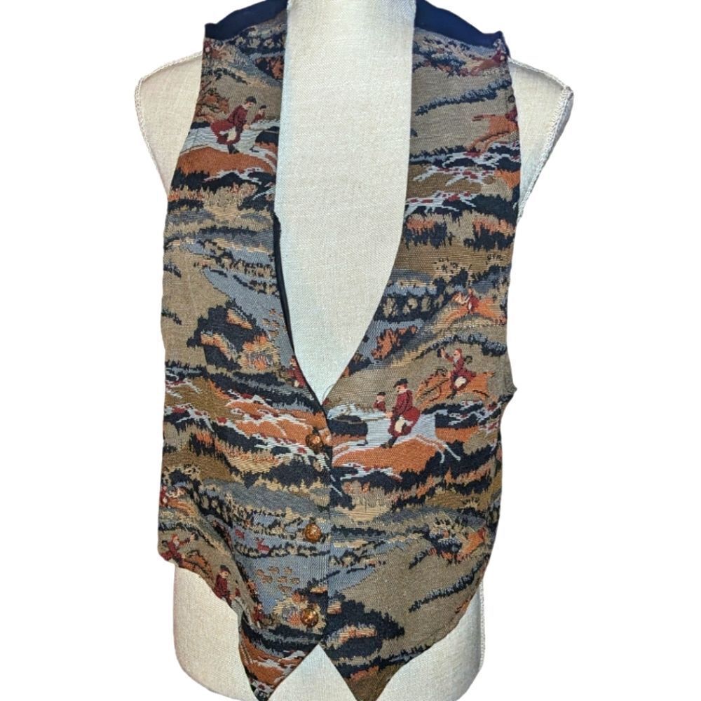 Backroad Blues vintage equestrian tapestry vest‎